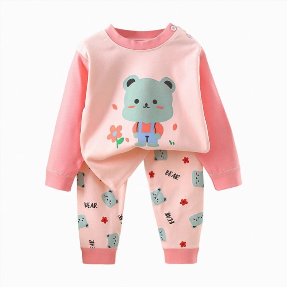 NIEWTR Little Boy Warm Pajama Set Long Sleeve Round Neck Shirts and Stretch Waist Trousers 2Pcs Cozy Sleepwear(A-Pink,3-4 Years)