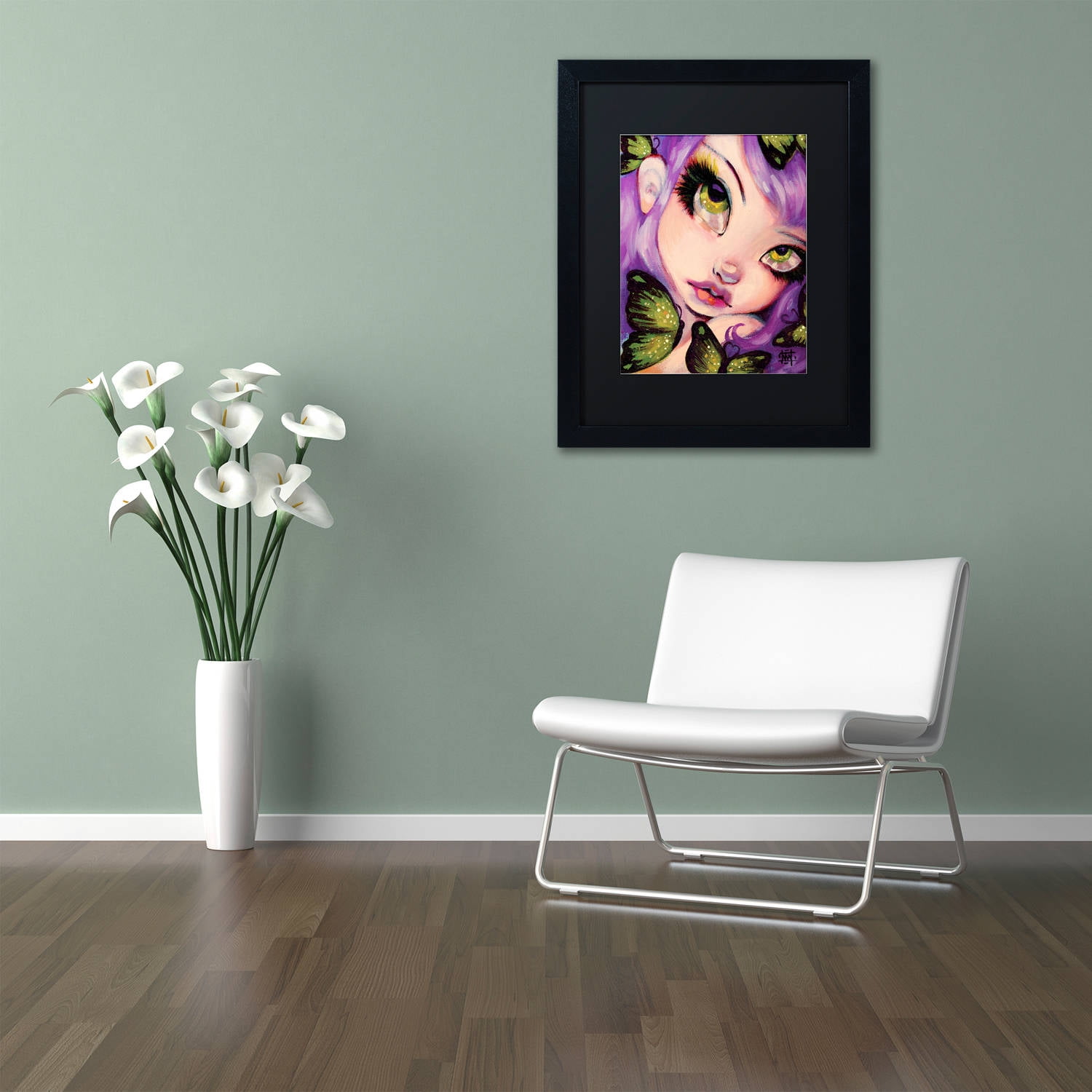 Trademark Fine Art "Green Eyed Violet" Canvas Art by Natasha Wescoat, Black Matte, Black Frame
