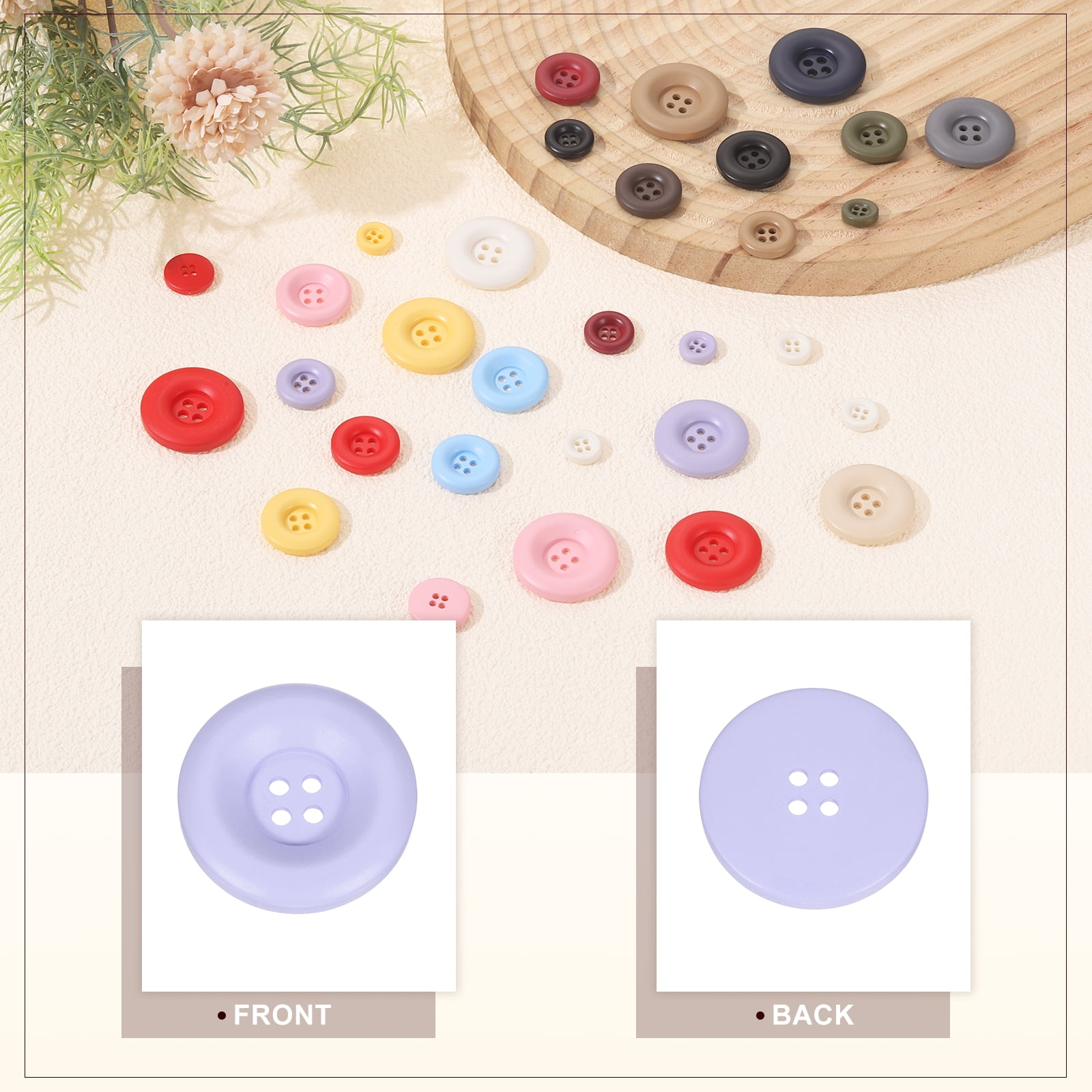 Uxcell 50pcs Sewing Button 30mm 4 Holes Resin Round Crafting Buttons, Purple