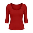 thumbnail image 7 of ClodeEU Women's Scoop Neck Ribbed 3/4 Sleeve Fitted Top,Solid Stretchy Basic Layering Tee ,Women's Plus L, 7 of 7