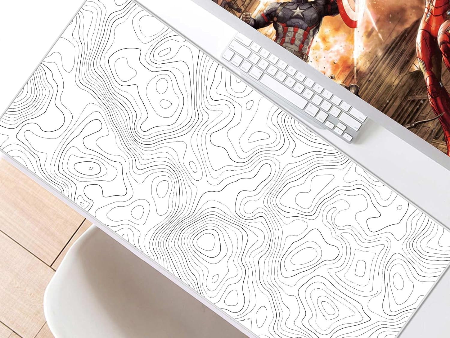 White Topographic Large Gaming Mouse Pad, XXL Mousepad, Big Mouse Mat Desk Pad for Keyboard and Mouse, Gaming Computer Laptop PC Desk Office Accessories