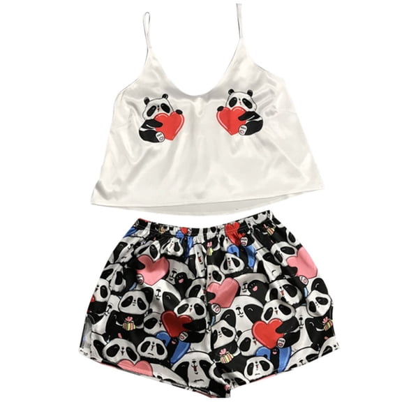 Pajama Set for Women Comfortable V Neck Silk Satin Cami and Shorts Sleepwear Loungewear