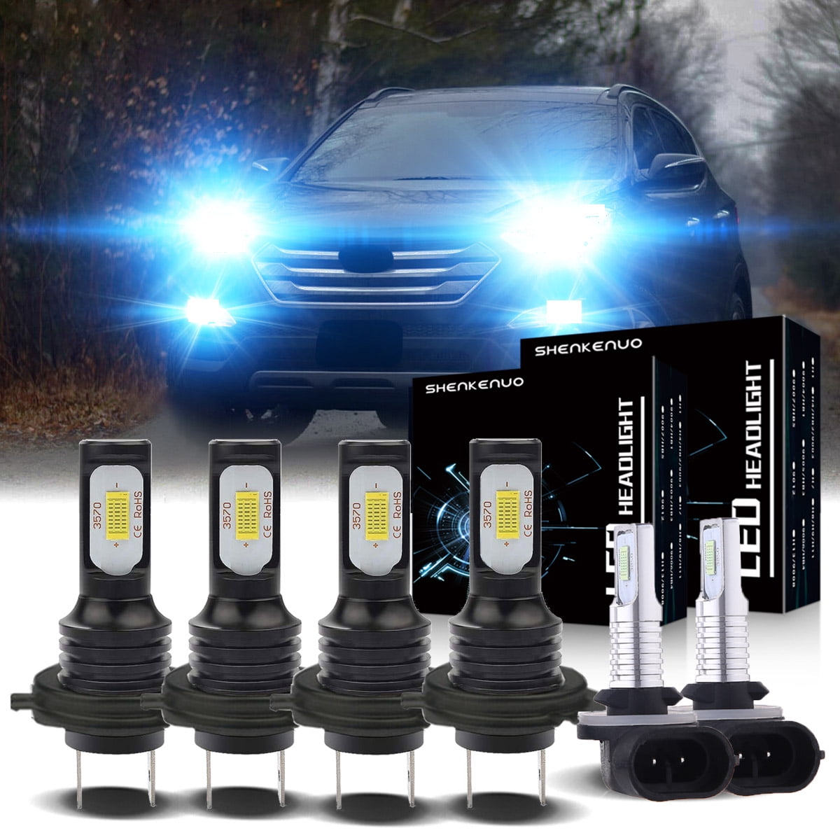 For Hyundai Santa Fe 2007-2009 6000K LED Headlight High Low Beam Fog Light Bulbs
