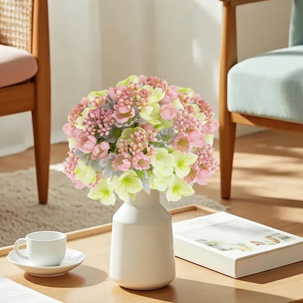 Ramo de flores artificiales para decoración del salón Arreglo floral artificial con jarrón para mesa de oficina en casa y regalos