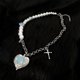 thumbnail image 3 of Collar fresco y dulce para mujer, diseño de nicho de verano, costura de perlas de amor, cadena cruzada de clavícula con piedras preciosas, joyería de moda femenina, 3 of 5