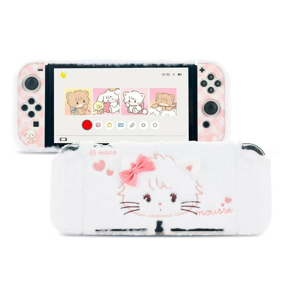 GeekShare Plush Protective Case for Nintendo Switch OLED Hard Cover for Joy Con Thumb Grips Mikko