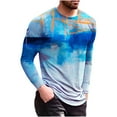 thumbnail image 1 of ICHUANYI Clearance Men's Long Sleeve Round Neck Print Color Fashion Casual T-Shirt Long Sleeve Top(Light blue, L) Ichuanyi Ichuanyi, 1 of 8