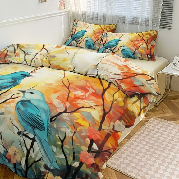 Watercolor Bird Bedding Sets Twin Duvet Cover 3 Piece Cute Bed Set for Boys Girls Kid