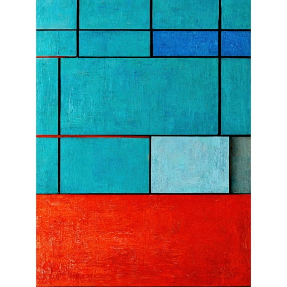 Piet Mondrian Style Teal Red Abstract Harmony Unframed Wall Art Print Poster Home Decor