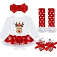 thumbnail image 5 of MSemis Infant Baby Girls Christmas 4PCS Outfits Romper with Headband Leg Warmer Shoes, 5 of 8