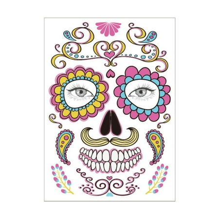 Temporary Face Makeup Stickers Day Of The Dead Sugar Flower Black Internet Red Rose Full Face Stickers Home Party Supplies