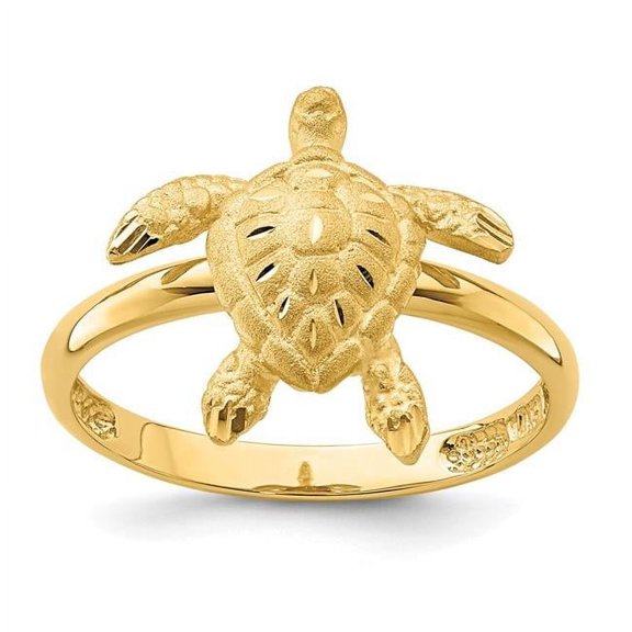 Finest Gold 14K Yellow Gold Brushed & Polished Diamond-Cut Turtle Ring - Size 7