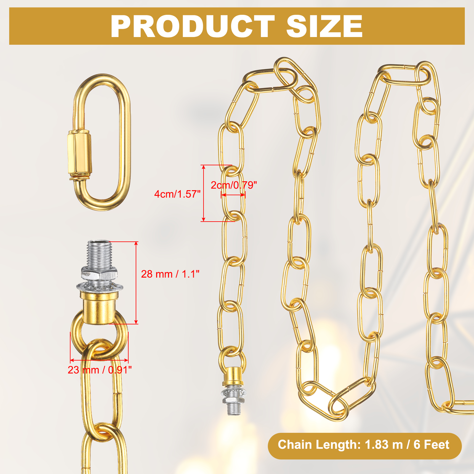 Uxcell 6 ft Light Fixture Chain Metal Looping Link Up to 110 lbs Gold Tone