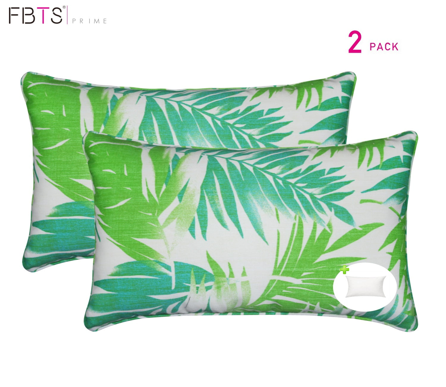 FBTS Prime Outdoor Accent Pillows with Insert Green Leaf 2 Packs Patio