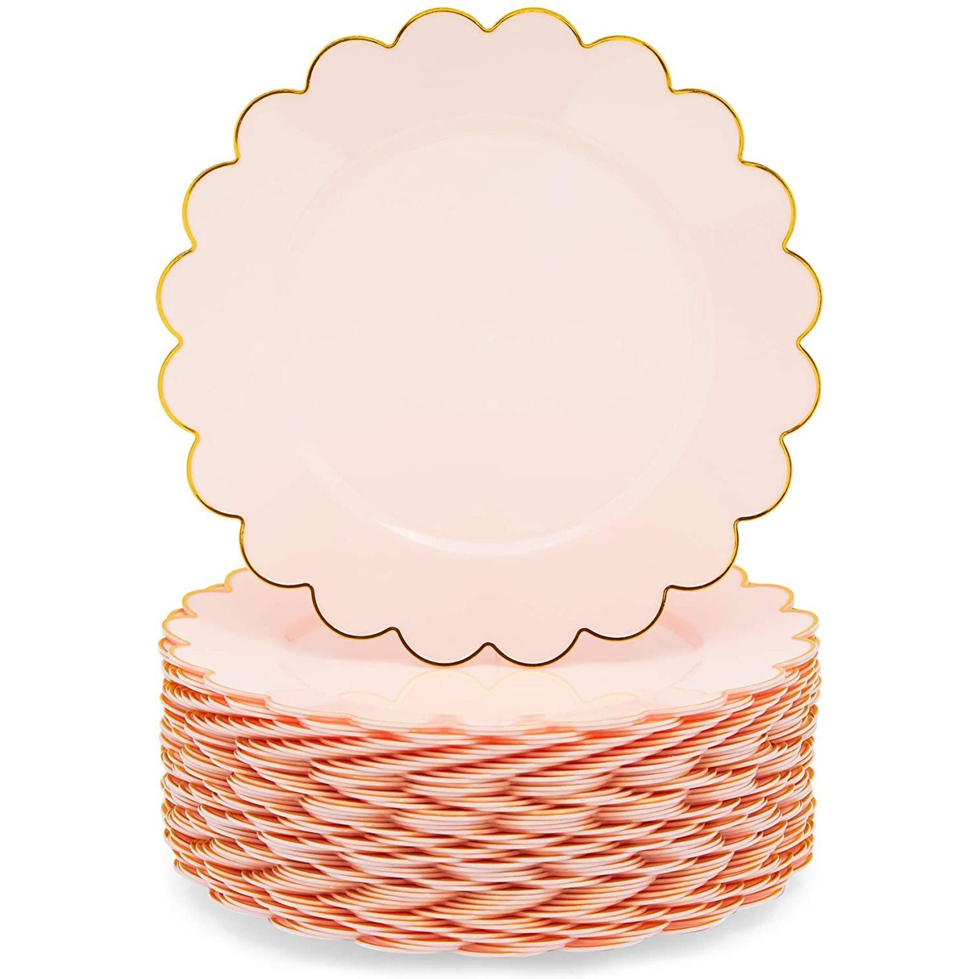 50 Pack Disposable Scalloped Plastic Dinner Plates for Luau Birthday