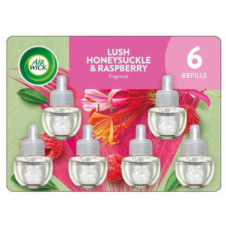 Air Wick Plug-In Scented Oil Air Freshener Warmer Refills, Lush Honeysuckle and Raspberry, 6 Count