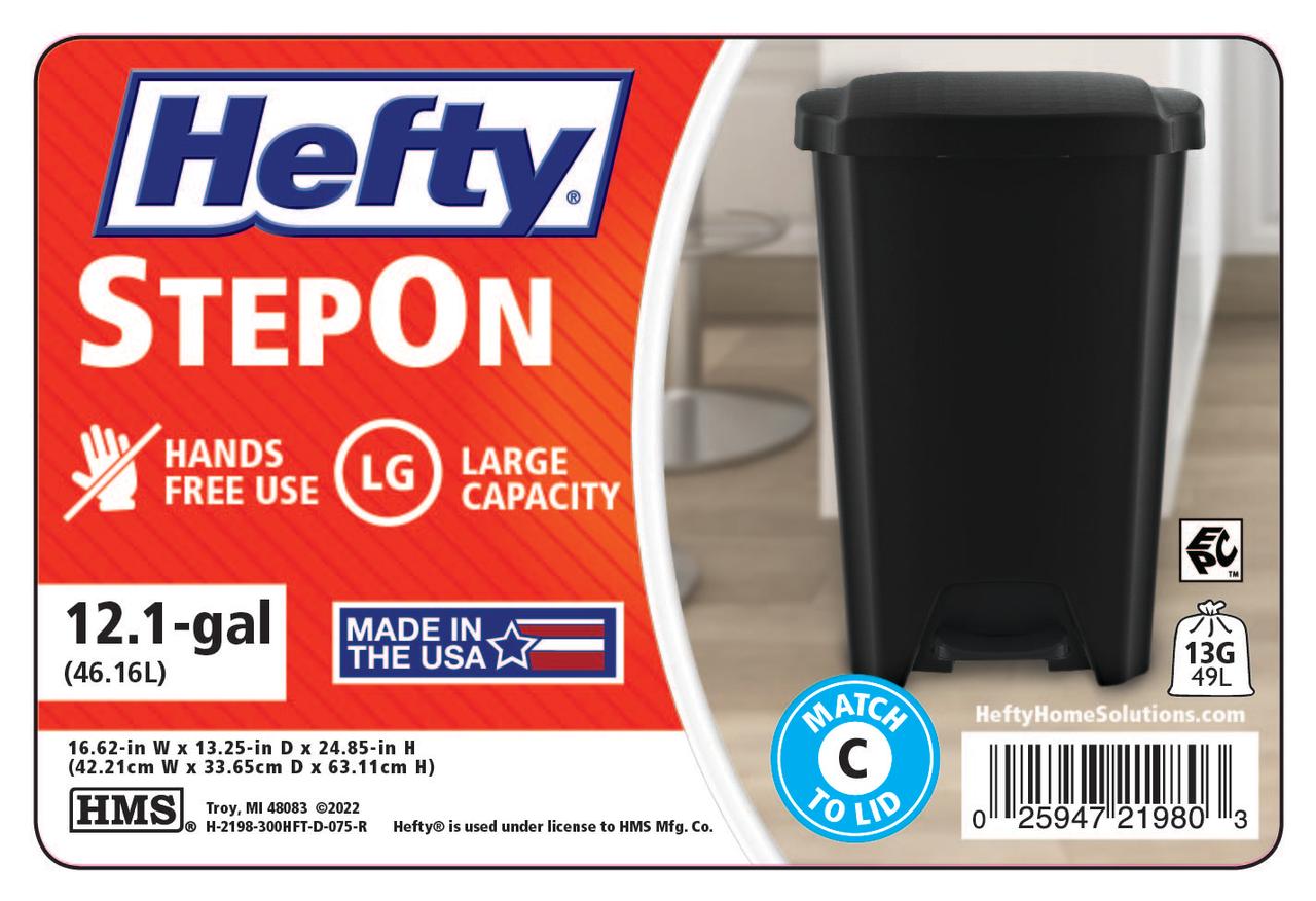 Hefty 12.1-Gallon Kitchen Step Trash Can, Black photo 3