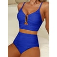 thumbnail image 3 of Eytino Bikini Sets for Women Women High Waisted Swimsuits 2 Piece Textured Ruched Swim Suits V Neck Cutout Bathing Suit Swimwear Blue S-2XL, 3 of 11
