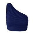 thumbnail image 3 of Timegard Tank Top for Women Solid Color 1 Shoulder Cropped Comfy Fitting Slim Ruched Casual Tee Top, 3 of 3