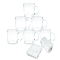 MR.R 11oz Sublimation Blanks Glass Clear Transparent Mug,Coffee Mugs with Handle for Heat Thermal Coating Transfer,Set of 6