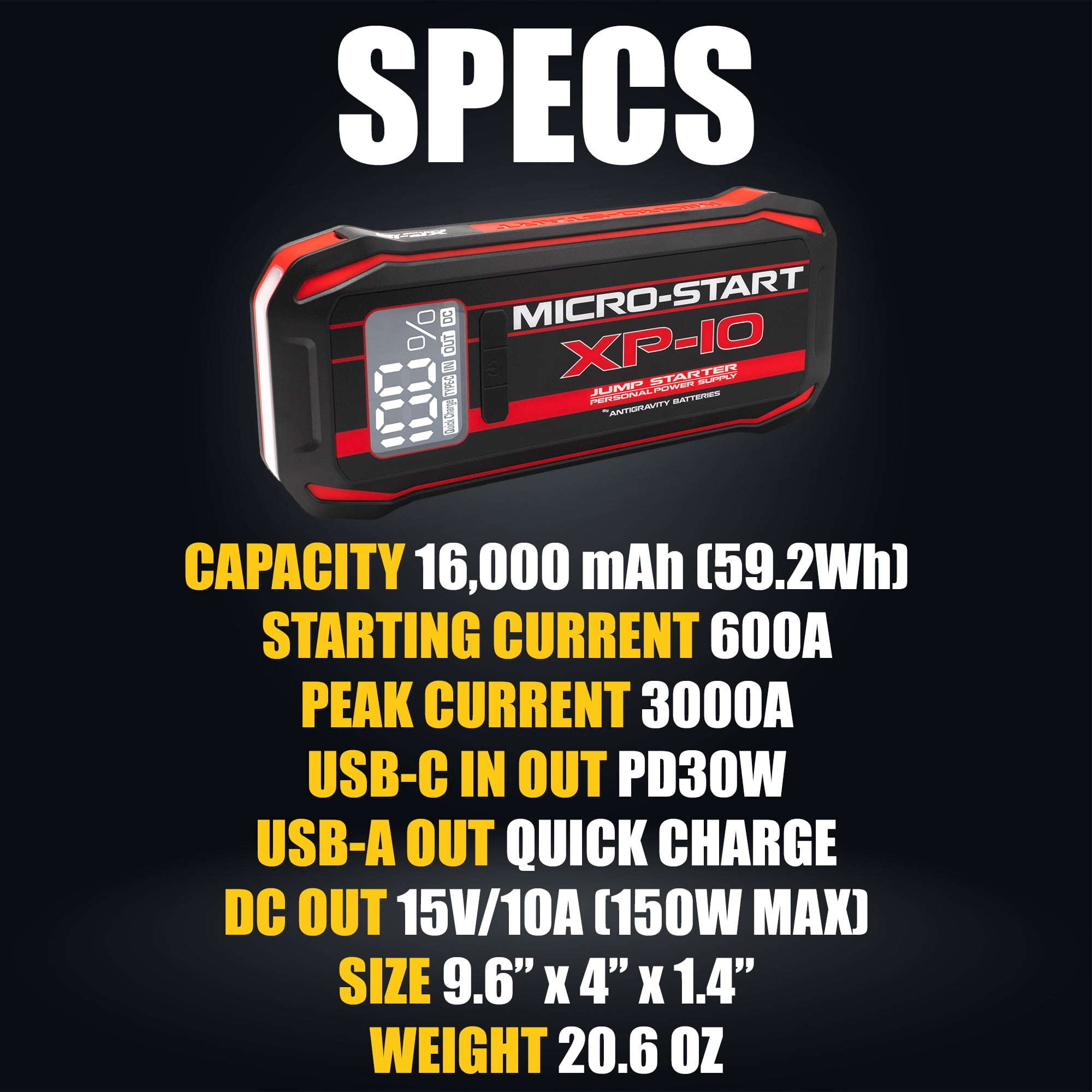Antigravity Micro-Start XP-10 3000A 12V Lithium Jump Starter Portable Power Supply