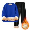 thumbnail image 2 of Men's Winter 2-Piece Casual Set, Long Sleeve Fuzzy Fleece Pullover and Warm Pants, Cozy Lounge Wear For Cold Weather Indoor Comfort,Royal Blue,XL, 2 of 7