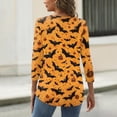 thumbnail image 3 of WTOBBY Women's Halloween Print Tee: Bats Pumpkins Witches Design 3/4 Sleeve Round Neck Casual T-Shirt Top for Fall Festive Daily Wear,Orange S, 3 of 4