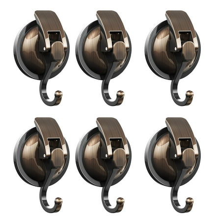 

Suction Cup Hooks 6 Pack Heavy Duty Vacuum Suction Shower Hooks Window Glass Kitchen Bathroom Hooks Reusable Without Punching for Towel Loofah Robe Coat Wreath Decor - Bronze