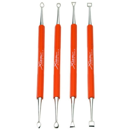 - Xiem Stainless Steel, Rubber Handle Double Ended Carving Tool Set, Orange, Set of 4