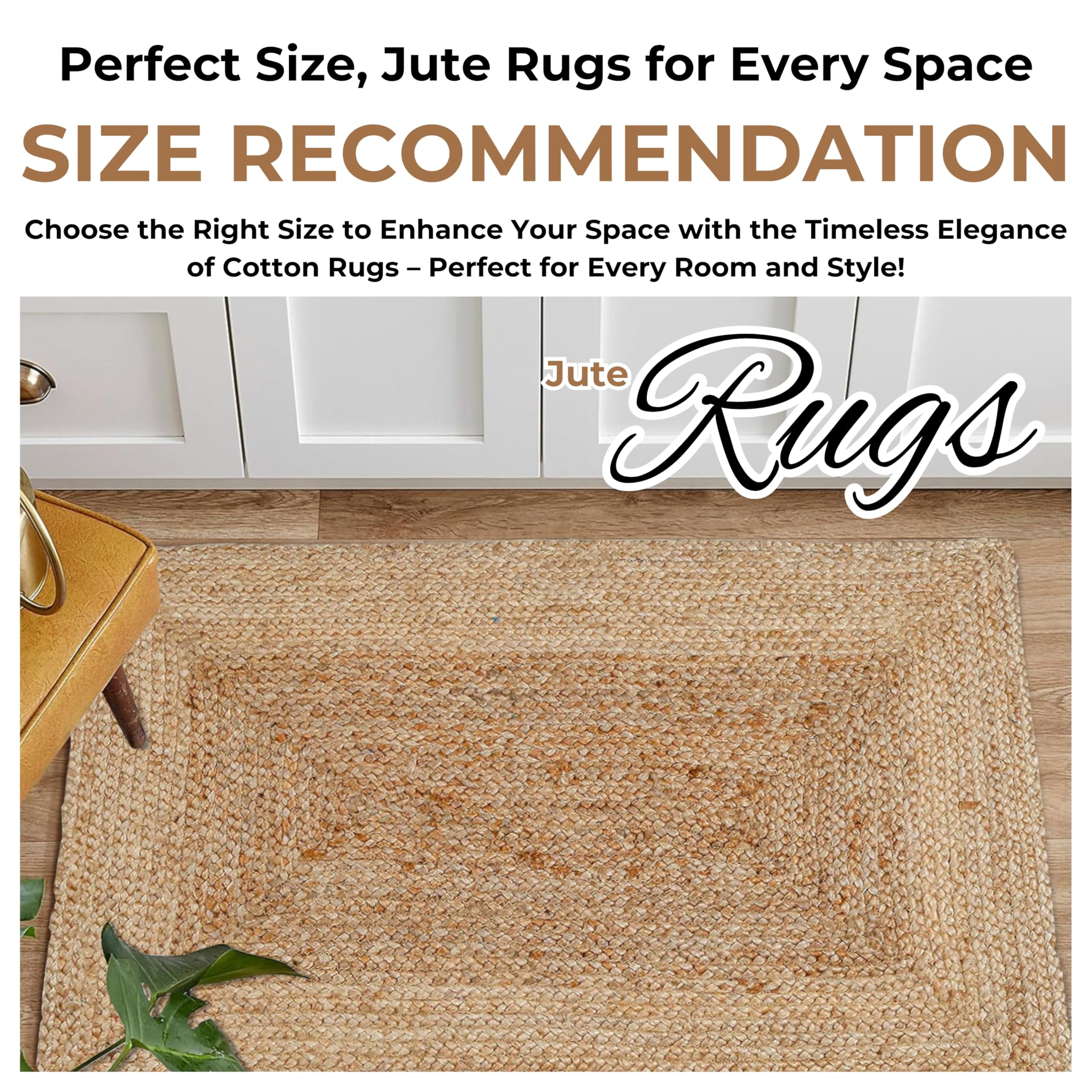 Bedding Craft Jute Cotton Area Rug Natural Matty Weave – Machine Washable Carpet for Living Room, Bedroom & Entryway – 70% Jute 30% Cotton – 36x60 Inch, 1 Piece