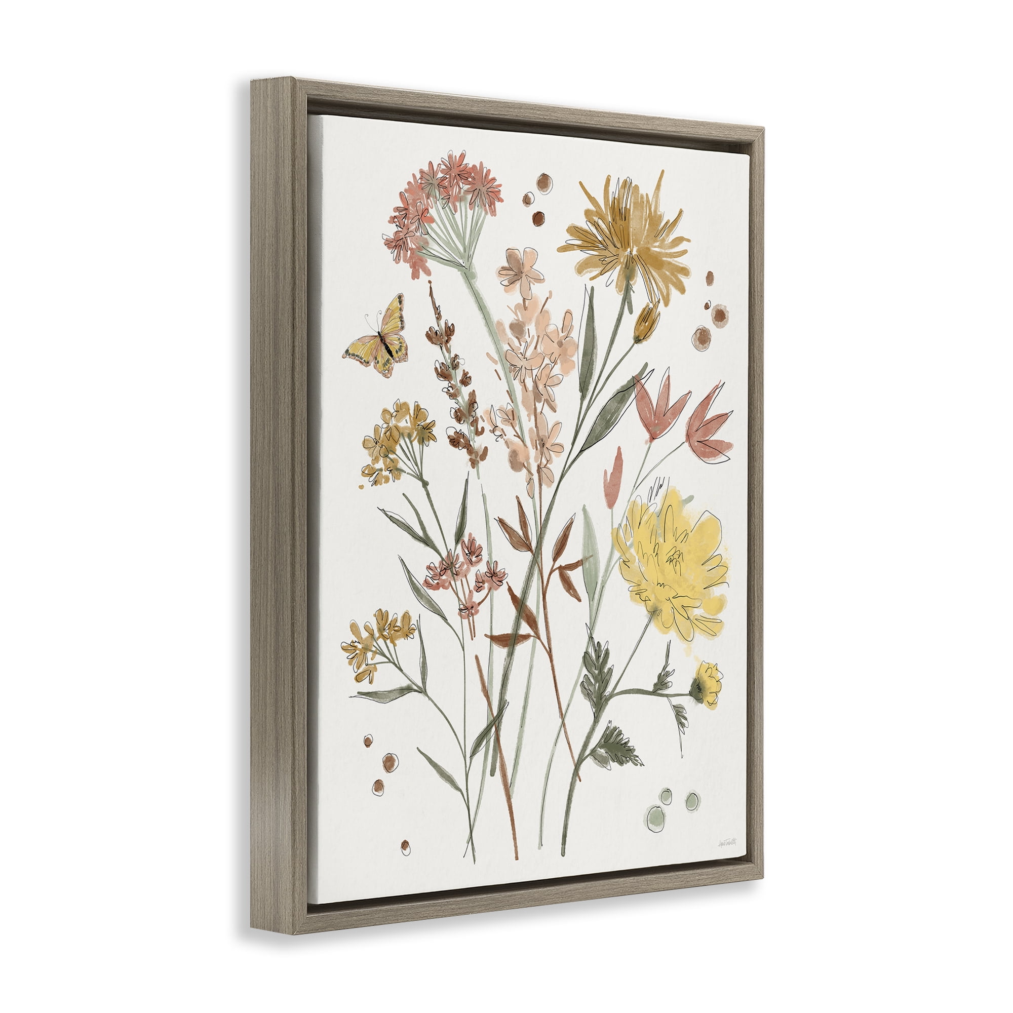 Stupell Industries Full Bloom Wildflowers Plants & Flowers Painting Brown Floater Framed Canvas Art Print Wall Art, 25 x 31