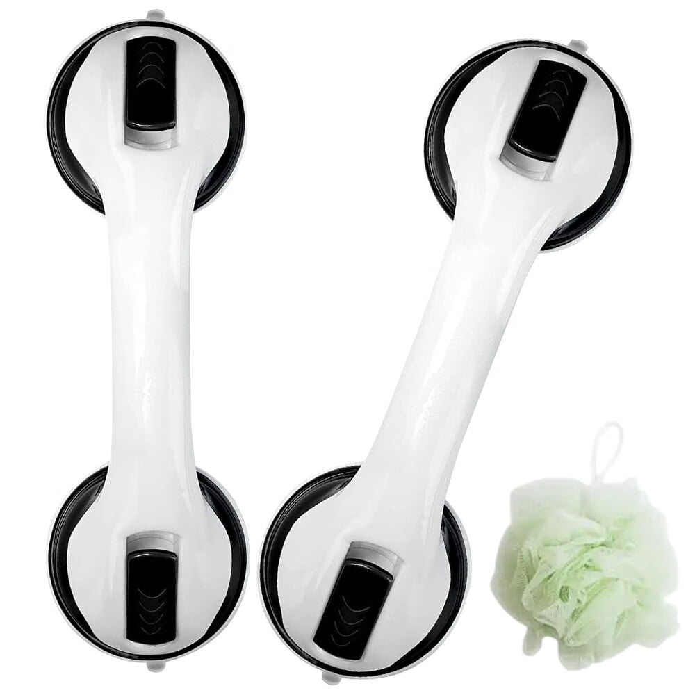 Vacushop Grab Bars for Bathroom / Handicap Grab Bar For Shower and Bath, Safety Grab Bars for Seniors Elderly,12" Suction Bath Tub Hand Rail, Pack of 2