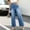 Blue, variant on Women’s Elastic Waist Jeans, Straight Wide Leg Fashiondenim Pants, Fall Mid Waist Comfy Long Pants with Pockets