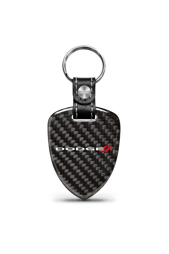 for Dodge Real Black Carbon Fiber Large Shield-Style Key Chain, Official Licensed