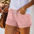 thumbnail image 2 of YHAJDS High Waisted Shorts Women Solid Color Tencel Linen Straight Leg Folded Hem With Pockets Weekend Wear, 2 of 8