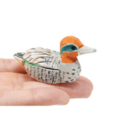 Eurasian Teal Wooden Duck Figurine - Miniature Bird Statue Handmade Carving Home Decor Decoration Decoy Small Animals
