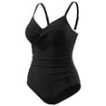 thumbnail image 5 of Agnes Orinda Women's Plus Size One Piece Swimsuit Knotted Front Cutout Swimwear Tummy Control High Waisted Summer Bathing Suit 1X Black, 5 of 6