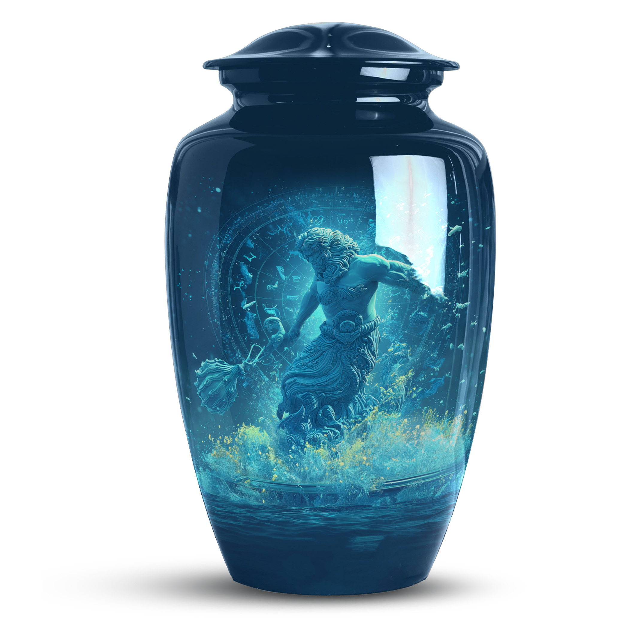 Aquarius Funeral & Burial Cremation Urn For Adult Remains - Large Urns For Human Ashes - Blue Cremation Urns For Women Ashes - Funeral Urn Men & Women Size- 10inch 1pc, 3inch 1pc )
