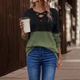thumbnail image 1 of ICHUANYI Clearance Women's New Casual Fashion V-Neck Cross Colored Drop Shoulder Sleeve Tops ICHUANYI "ICHUANYI", 1 of 8