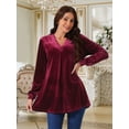 thumbnail image 4 of DARING DIVA Women's Velvet V Neck Long Sleeves Casual  Blouses S Wine Red, 4 of 8