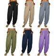 thumbnail image 5 of Women’s Linen Harem Pants Loose Fit Boho Pants with Pockets High Waisted Casual Lounge Trousers for Summer Beach Vacation, 5 of 5