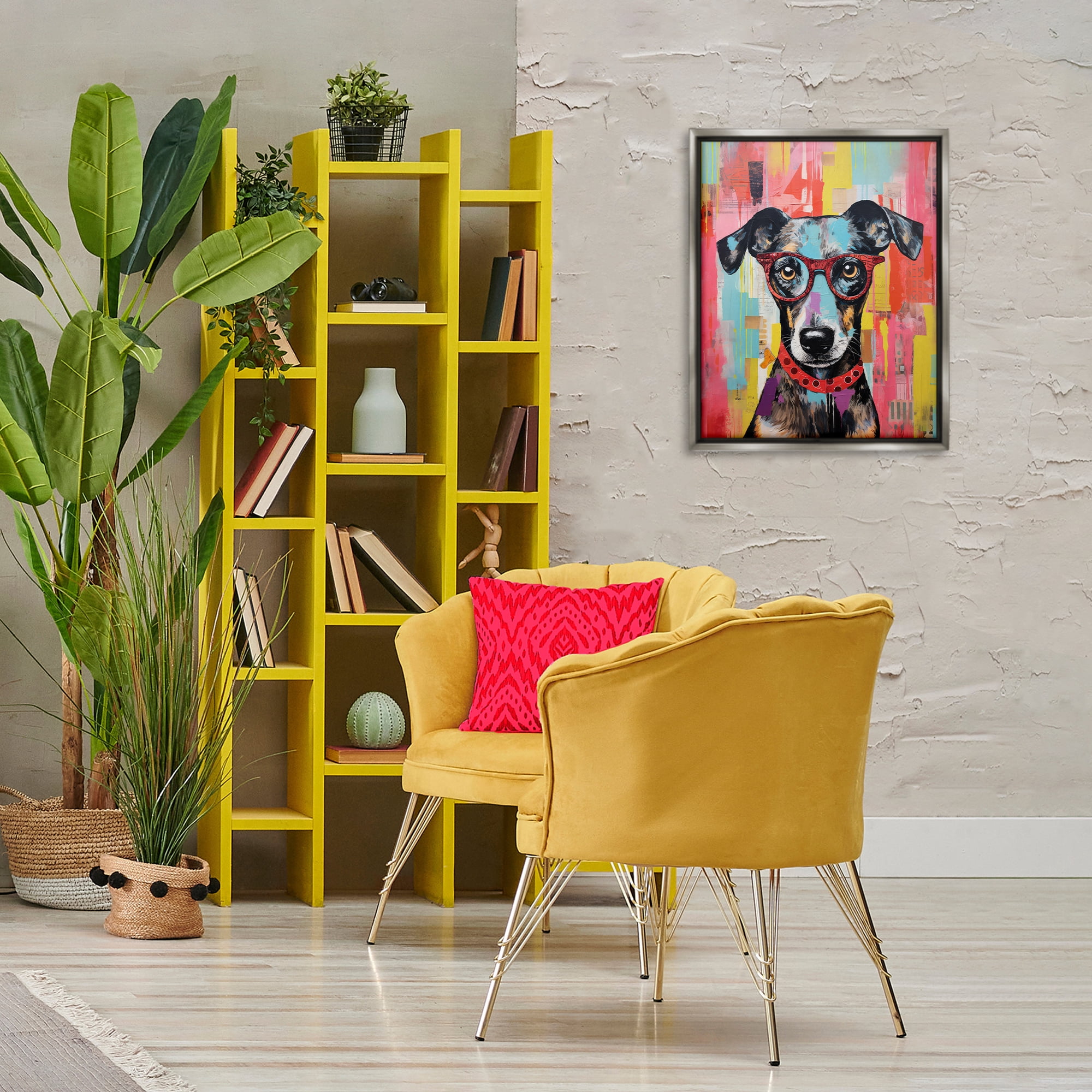 Stupell Industries Quirky Spectacle Dog Animals Painting Gray Floater Framed Canvas Art Print Wall Art, 17 x 21