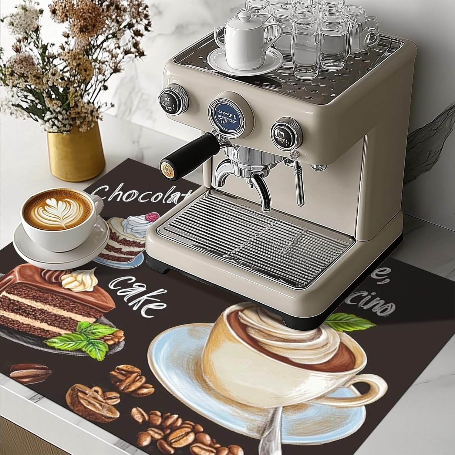 Stove Top Covers for Electric Stove 28x20 Inch Countertop Protector Glass Top Stove Cover Heat Resistant RV Range Covers Dish Drying Mat Coffee Chocolate Cake Design