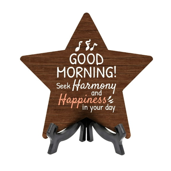 Good Morning! Seek harmony and happiness in your day Star Table Sign (7" x 7") Religious Decor | Church And Home Table Signs