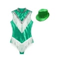 thumbnail image 3 of YUUMIN Womens Shiny Fringed Dance Leotard Jazz Latin Tango Dance Dress Cheerleading Costume with Hat Green M, 3 of 6