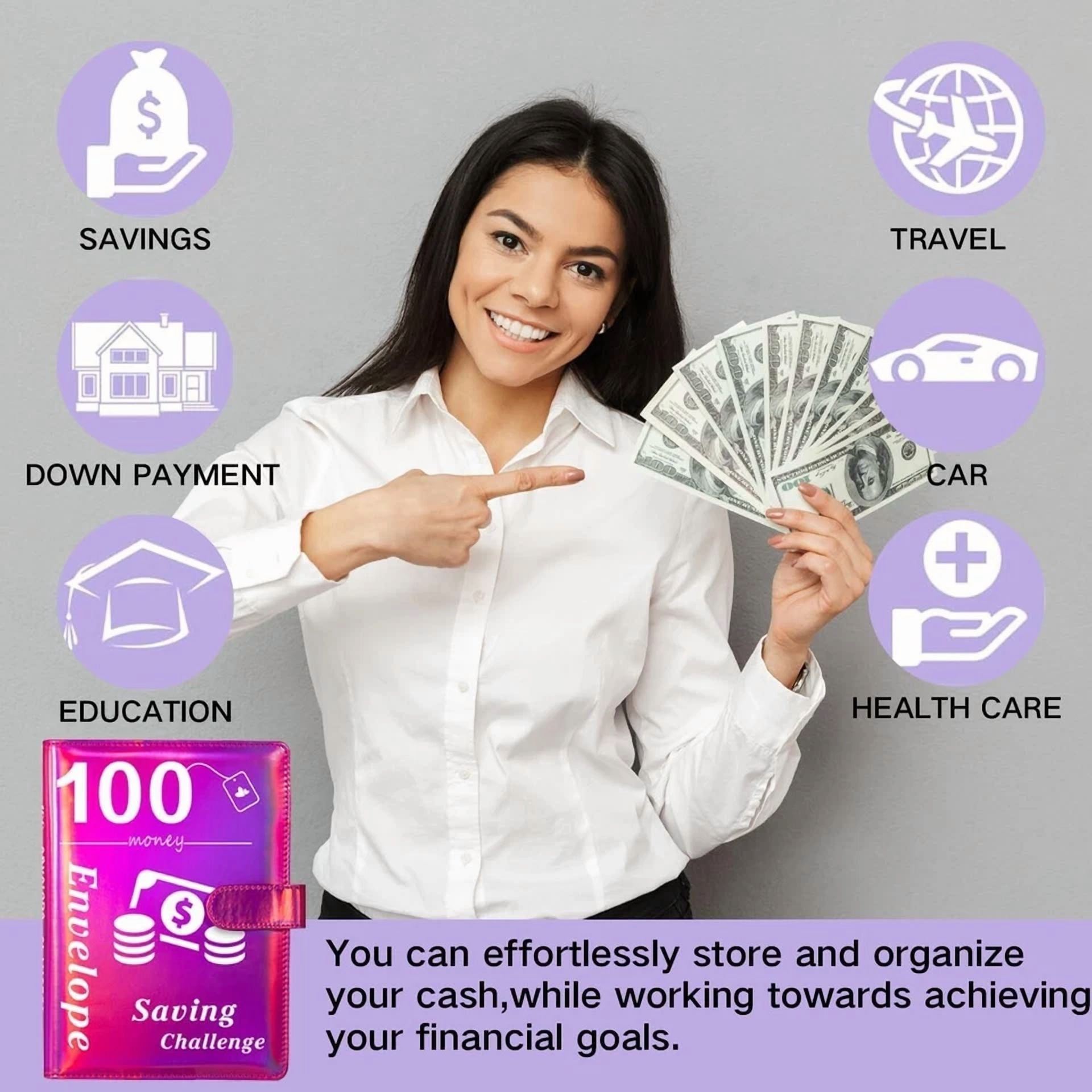 100 Envelopes Money Saving Challenge Binder, A5 Money Saving Book, Free Shipping