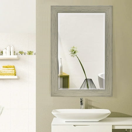 24' Bathroom Vanity Mirror Costway 23.5'' x 35.5'' Rectangle Wooden Frame Wall-mounted Vanity Mirror Glass Bathroom ()