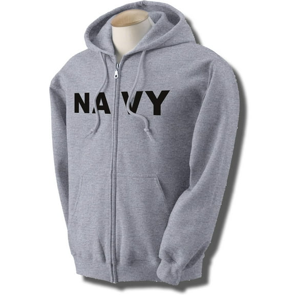 NAVY Full-Zip Hooded Sweatshirt in Gray