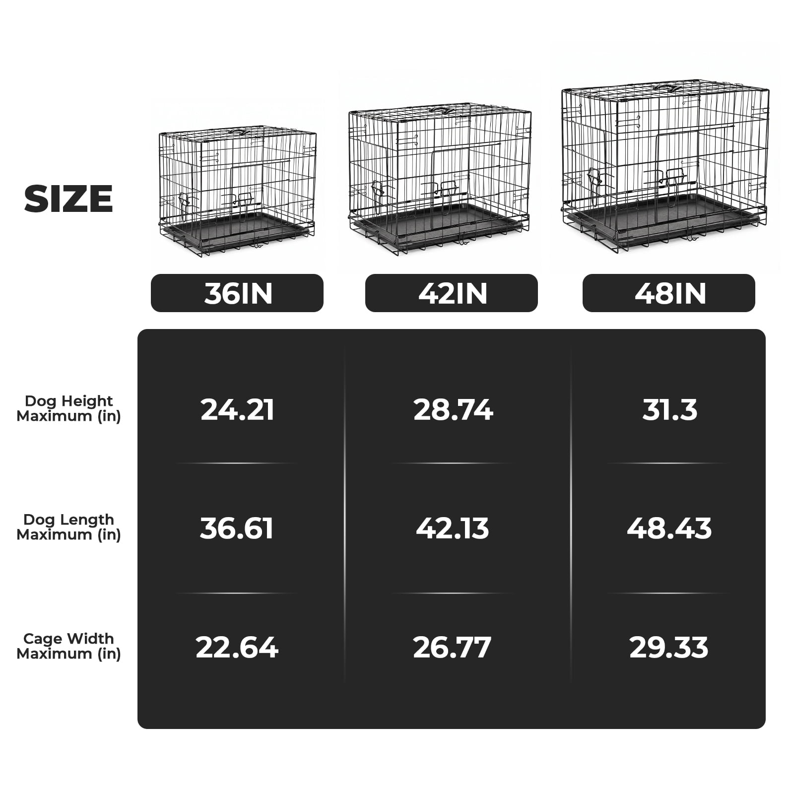 Alvantor 36-48 Inch Double Door Dog Crate - Heavy Duty Foldable Metal Cage with Divider, Removable Tray & Enhanced Safety Design for Large Dogs, Black