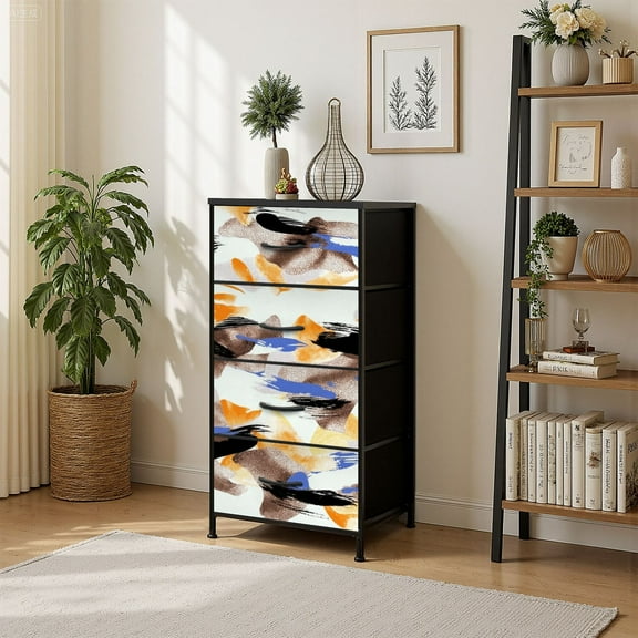 4 Drawer Vertical Storage Dresser Abstract brush strokes watercolor patterns banners posters fabric with Wood Top Fabric Pull Drawers